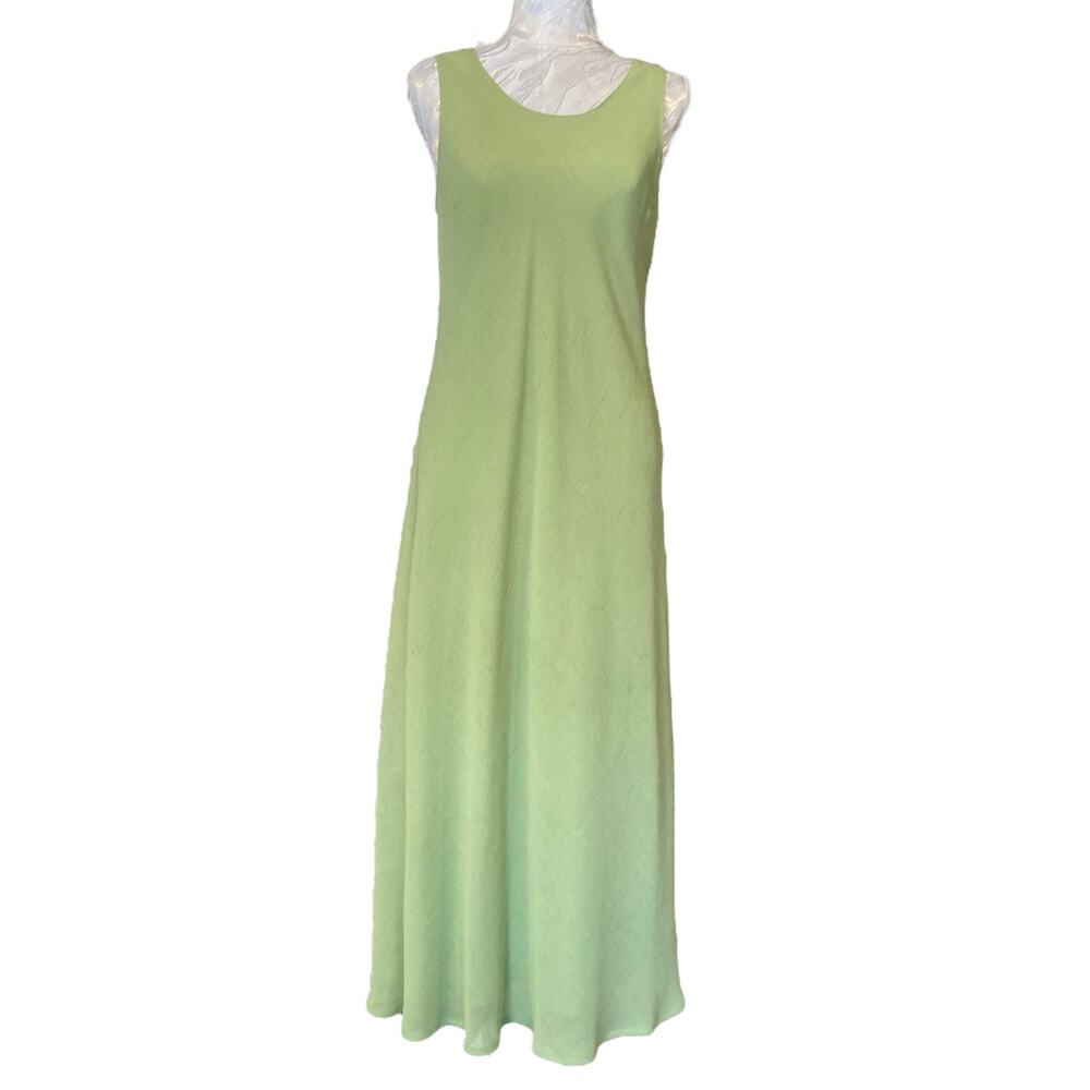 Vintage 90s Soft Green Fitted Rachel Green Sleeveless Stretch Maxi Dress Size 8